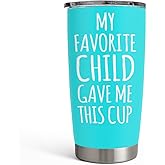 SANDJEST Mom Tumbler Gift for Mom from Son, Daughter - My Favorite Child Gave Me This Cup 20oz Insulated Travel Mug - Awesome Mother's Day, Birthday, Christmas Tumblers Gifts Idea for Moms
