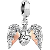 KunBead Angel Wings I Love You Rose Gold Openable Heart Dangle Charms Compatible with Pandora Bracelet Necklace Birthday Jewelry Gifts for Women
