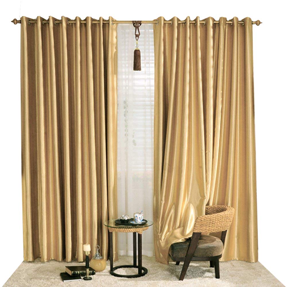 KoTing Blackout Golden Curtain Drape for Bedroom 1 Panel Gorgeous Solid Gold Curtain Grommet Top Drapes 96 inch Long 50 96