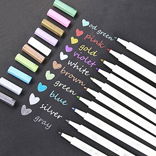 Seacan Metallic Calligraphy Brush Marker Pens- Painting Pen Set Of 10 Colors For Rock Painting, Mug Design,Ink Scrapbook Card Making, Script Lettering, DIY Photo Album With Case (Brush Tip)