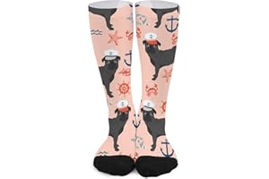Unisex Novelty Crew Socks,Black Pug Nautical Summer Nantucket Design Blush Mid Calf Dress Socks Sports Socks Knee High Athlet