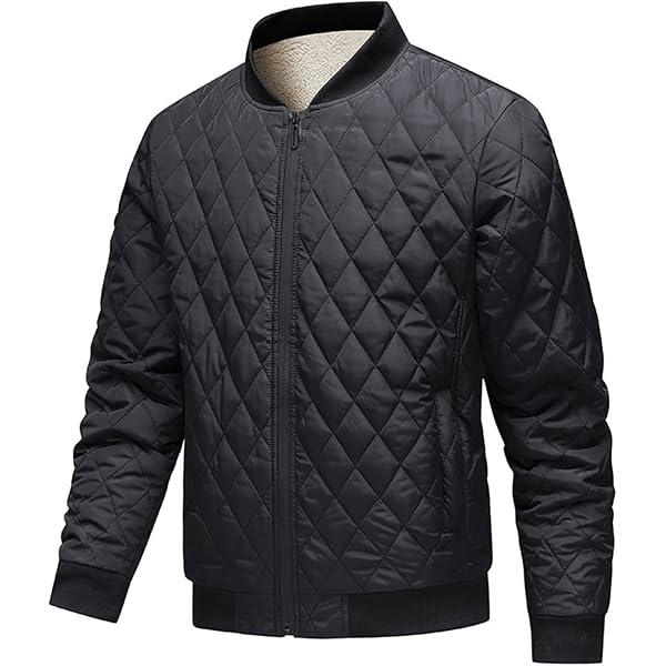 JEsilunmaMY Men's Stand Collar Diamond Quilted Jacket Fleece Lined