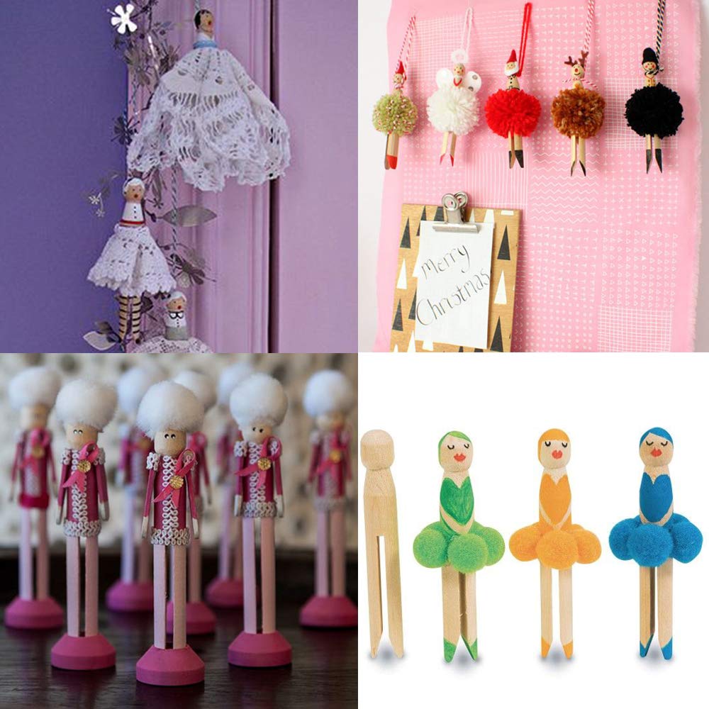 Winlyn 50 Sets Unfinished Wood Doll Pins Doll Clothespins Wooden Round Peg Wood Clothespins and Stands Craft Supplies for DIY Art Painting Projects Doll Ornaments Rustic Country Embellishments