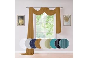 ASATEX Long Length 56" (W) x 216" (L) Gold Color Sheer Window Scarf. Voile Window Treatments are Perfect As Valance Scarves, Canopy Bed Scarf Or Wedding Decoration. AMA 56" x 216" Gold