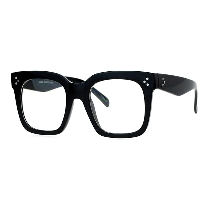 Buy JuicyOrange Polycarbonate Oversized Clear Lens Glasses Thick Square Frame Eyeglasses (Black