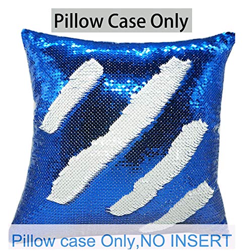 URSKYTOUS Reversible Sequin Pillow Case Decorative Mermaid Pillow Cover Color Changing Cushion Throw Pillowcase 16" x 16",White and Dark Blue - Thumbnail 2