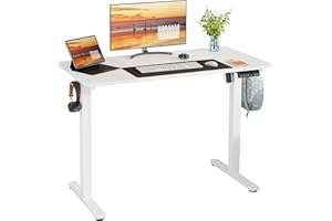 Meilocar Height Adjustable Electric Standing Desk, Adjustable Desk Standing Desk with Memory Controller, White Adjustable Standing Desk with Splice Board, 48" x 24" Tabletop (White Top + White Frame)