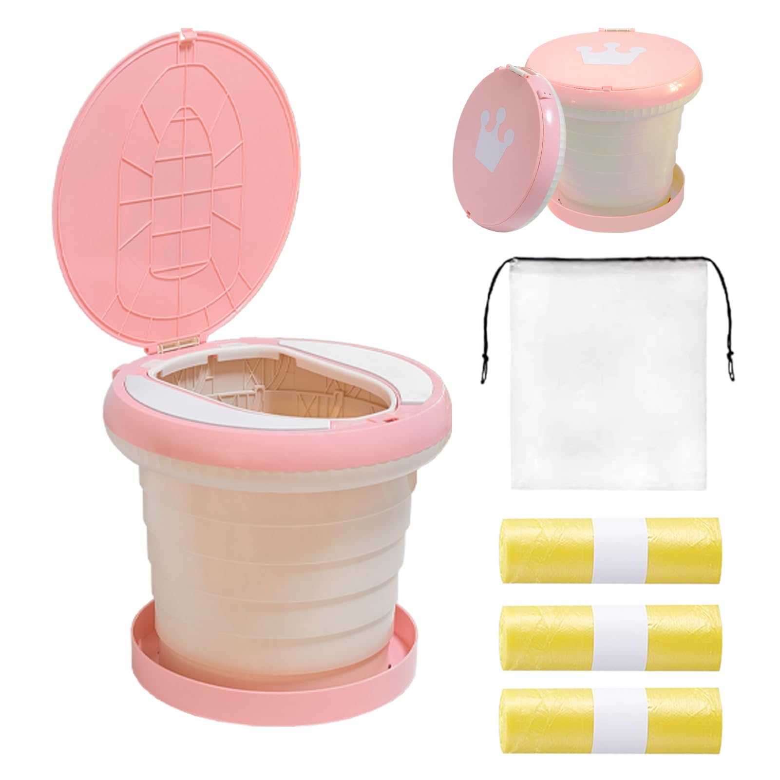 Photo 1 of SunnySmile Travel Potty for Toddler, Portable and Foldable Toilet, Apply to Seat Emergency Toilet for Car, Camping, Outdoor, Indoor (pink, large)