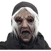 Ginoba Old Lady Latex Mask, Dark Gray Halloween Costume Mask for Adults | Open Eye Design &ndash; Hollow eye openings provide direct visibility while preserving the expressive Halloween appearance.