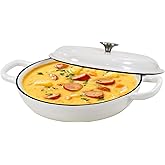 COOKWIN Enameled Cast Iron Braiser Pan, 3.8 Quart Shallow Dutch Oven with Lid, Heavy Duty Casserole Skillets with Dual Handles for Family or Friends Gifts, Oven-Safe to 500°F, White