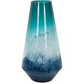 Howard Elliott Collection Aqua Bulbous Glass Vase, Handcrafted Wave Texture Decorative Flower Vase with Tapered Sides for Wed
