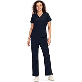 COZYFIT Scrubs for Women - COZY SCRUBS V Neck Top and Bootcut Cargo Straight Pants with 12 Pockets