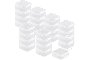 Rocutus 24 Pack Small Clear Plastic Storage Containers with Lids,Beads Storage Box with Hinged Lid for Beads,Earplugs,Pins, Small Items, Crafts, Jewelry, Hardware (1.8 x 1.8 1x 0.8 Inches)