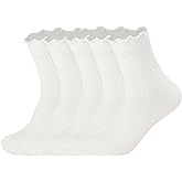 Flydo Ruffle Socks Women Cotton Socks Cute White Socks for Women Girls Lettuce Edge Socks Women Frilly Low Socks 5-10 Pack