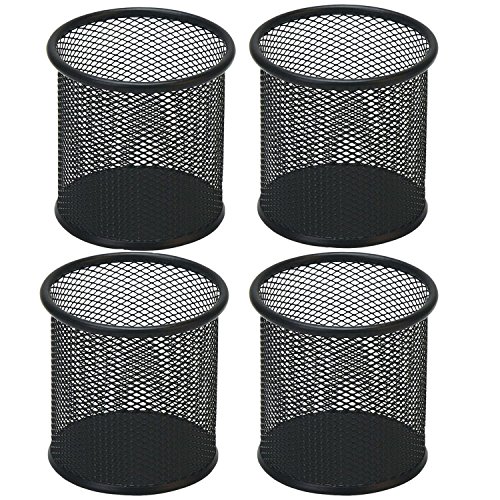 Mesh Pen Holder - 4Pcs Metal Pen Organize Pencil Cup(Black)