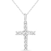 IGI Certified Lab Grown Diamond Cross Necklace 1/2 to 1 CTTW in Sterling Silver or 14k Yellow Gold Plated Silver - 18 Inch Chain