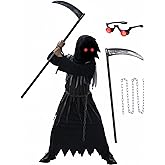 Bosvin Kids Grim Reaper Costume for Halloween, Scary Halloween Costume for Boys Girls, Trick-or-Treat Dress Up