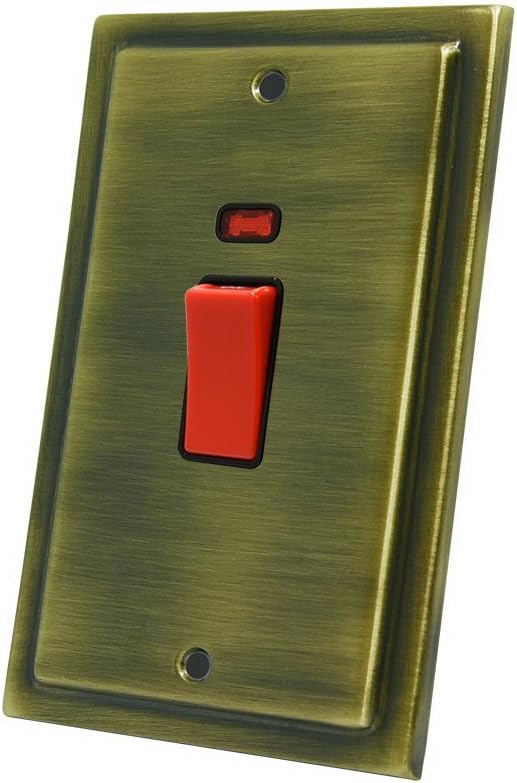 AET VABCSWBLT Victorian Antique Brass 45A Tall Plate-45 Amp DP Cooker Switch w/Neon Indicator 2-Gang Plate