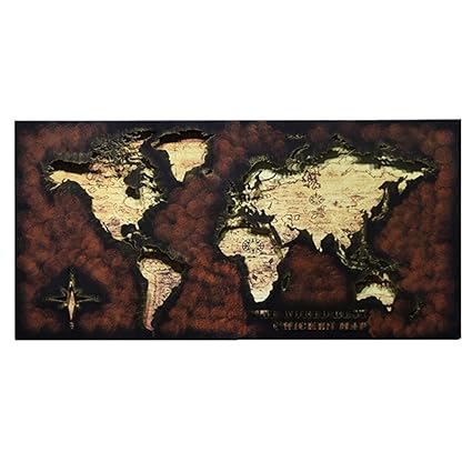 Amazon Com Mapa Del Mundo Hierro Pared Arte 3d Hueco Pared