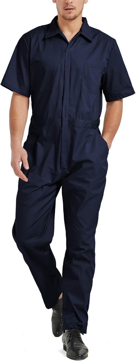 TopTie Men's ShortSleeve Work Coverall Light Weight with Elastic Waist