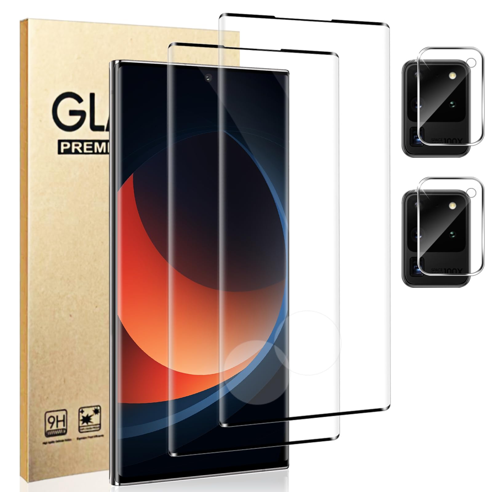 Photo 1 of [2+2 Pack] For Note 20 Ultra Screen Protector and Camera Lens Protector, Fingerprint Unlock, Ultra HD Clear 9H Hardness Scratch Resistant,3D Full Coverage Tempered Glass, For Note 20 Ultra (6.9 Inch)