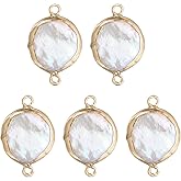 PATIKIL Natural Freshwater Pearl Charm, 5 Pcs Culture Round Pearl Beads Links Connectors with Hole for Necklace DIY Ocean Pendants Jewelry Making, Beige