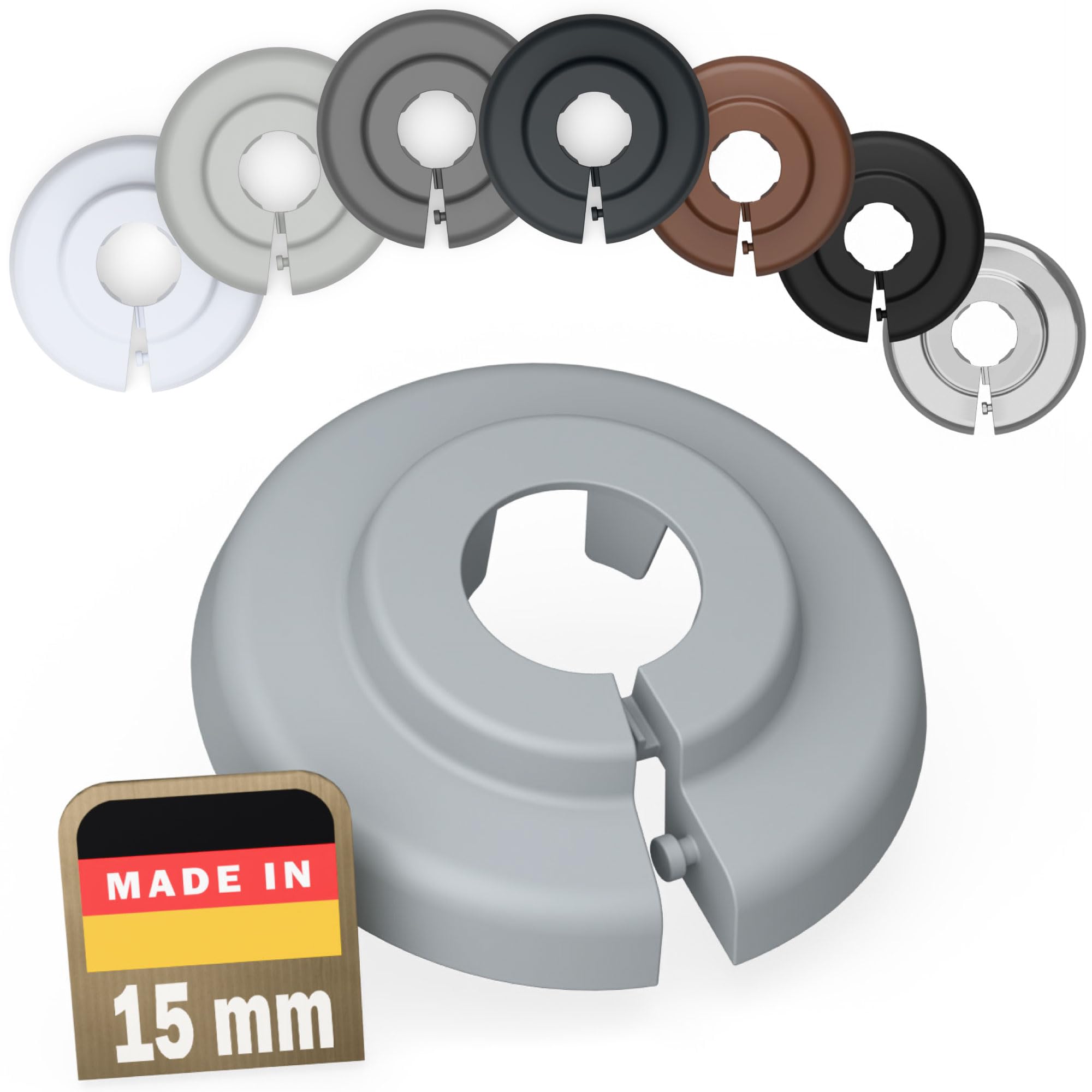 FUX 10 Radiator Pipe Covers Single Collars 15mm Window Grey - Heater Covers - Floor Rings