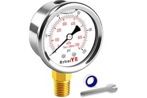 AetralYB 0-100 Psi 2-inch Pressure Gauge, Glycerin Filled, 1/4" NPT Lower Mount, Stainless Steel, Pool Sand Filter Pressure Gauge, Waterproof for Water Pump, Air Compressor, Well Tank, RV Regulator
