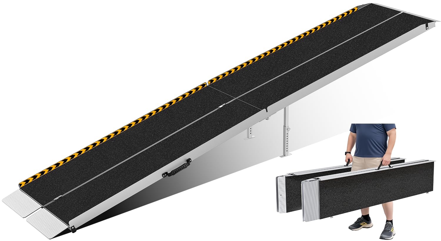 FACHNUO 12 Feet Wheelchair Ramp with Support Legs, Folded Aluminum ...