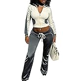 ECHOINE Workout Sets for Women Long Sleeve Color Block Zip Up Jacket High Waisted Sweatpants Set 2 Piece Outfits