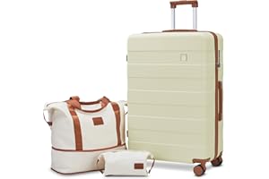 imiomo 28 IN Large Luggage, Suitcase with Spinner Wheels, Hardside 3PCS Set Lightweight Rolling Travel Luggage with TSA Lock(28"/Beige)