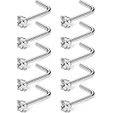 Ruifan 10-40PCS 20G Surgical Steel Diamond CZ Nose Stud Rings L Shaped Piercing Jewelry 1.5mm 2mm 2.5mm 3mm