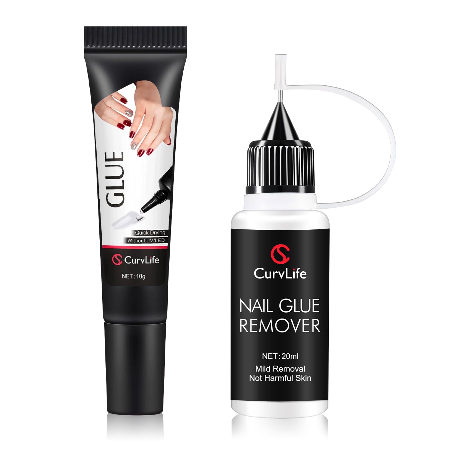 Photo 1 of Curvlife 10g Semi-Solid Glue and 20ml Pinpoint Glue Remover Kit - Gel for Press on Nails, Quick Dry No UV Lamp Needed with Gentle Non-Acetone Remover, Fake Nail Tips