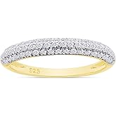 SAVEARTH DIAMONDS Round Cut Sparkling White Cubic Zirconia Half Eternity Stackable Engagement Ring In 14k Gold Over Sterling Silver Jewelry Gift For Women Wedding