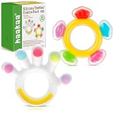 Haakaa Silicone Teether Combo, Baby Freezer Teething Toys, 2 Pack | Ideal for Sore Gum,Easy-Grip Sensory Teethers for 3M+ Babies,Palm and Ferris Wheel Shapes,BPA Free