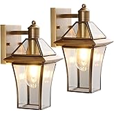 Hemali Waterproof Brass Outdoor Wall Lanterns (2-Pack) - E26 Socket & Glass Shade Exterior Wall-Mounted Lights, Rustproof Mod