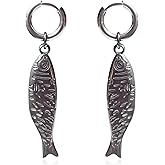 QUPENGXU Boho Gold Silver Fish Dangle Earring Fashion Gold Silver Hoop Earrings for Women Summer Beach Jewelry