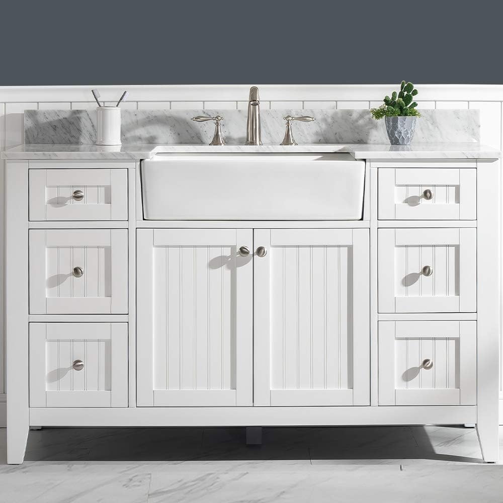 Luca Kitchen Bath Lc54vww Balboa 54 Single Bathroom Vanity Set In Pure White With Carrara Marble Countertop And Farmhouse Sink Amazoncom