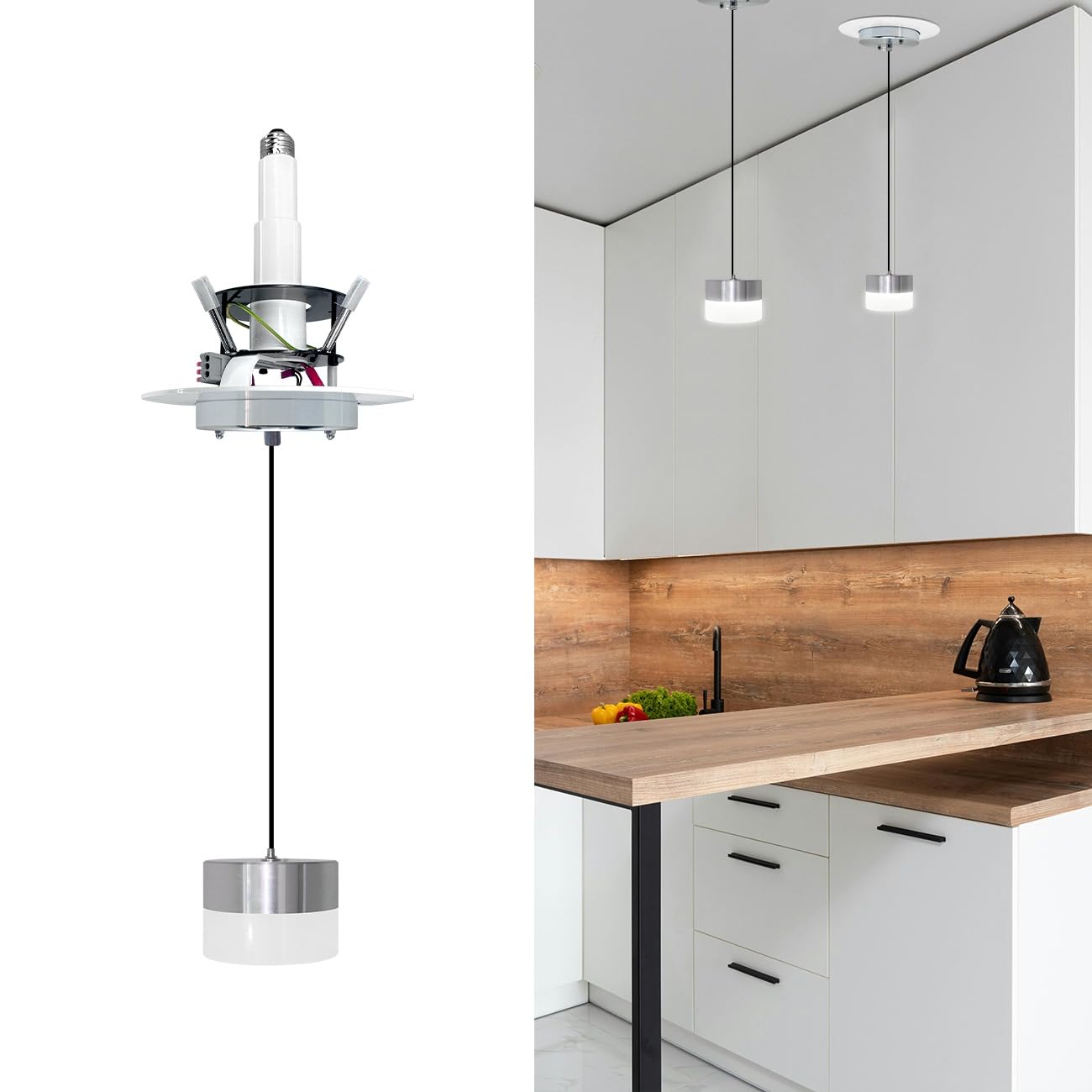 Photo 1 of Jolux Instant Lumidrum Pendant Light Conversion kit,5CCT Selectable 2700/3000K/3500/4000K/5000K,Chrome,Transitional Recessed Light Conversion Kit for E26 Recessed Mounted Cans