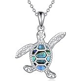 AINFQY Turtle Necklace 925 Sterling Silver Abalone Shell Sea Turtle Pendant Necklace for Women Men