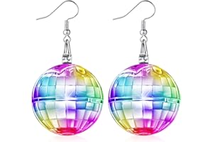 Henoyso Light Up Disco Ball Earrings Jewelry LED Christmas Light Glow Earrings for Women Girls Christmas Disco Party Favor Bachelorette Dance Costume Accessories