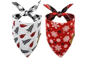 CROWNED BEAUTY Christmas Dog Bandanas Small 2 Pack, SnowTree Set, Adjustable Triangle Holiday Plaid Reversible Scarves for Small Dogs Pets DB01-S