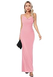 Capuffy Women Drape Neck Formal Maxi Dresses Lace