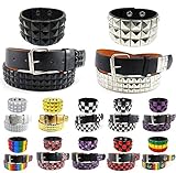 Enimay Studded Checkered Belt and Bracelet Punk Rock Goth Combo Pack (Many Colors Available)