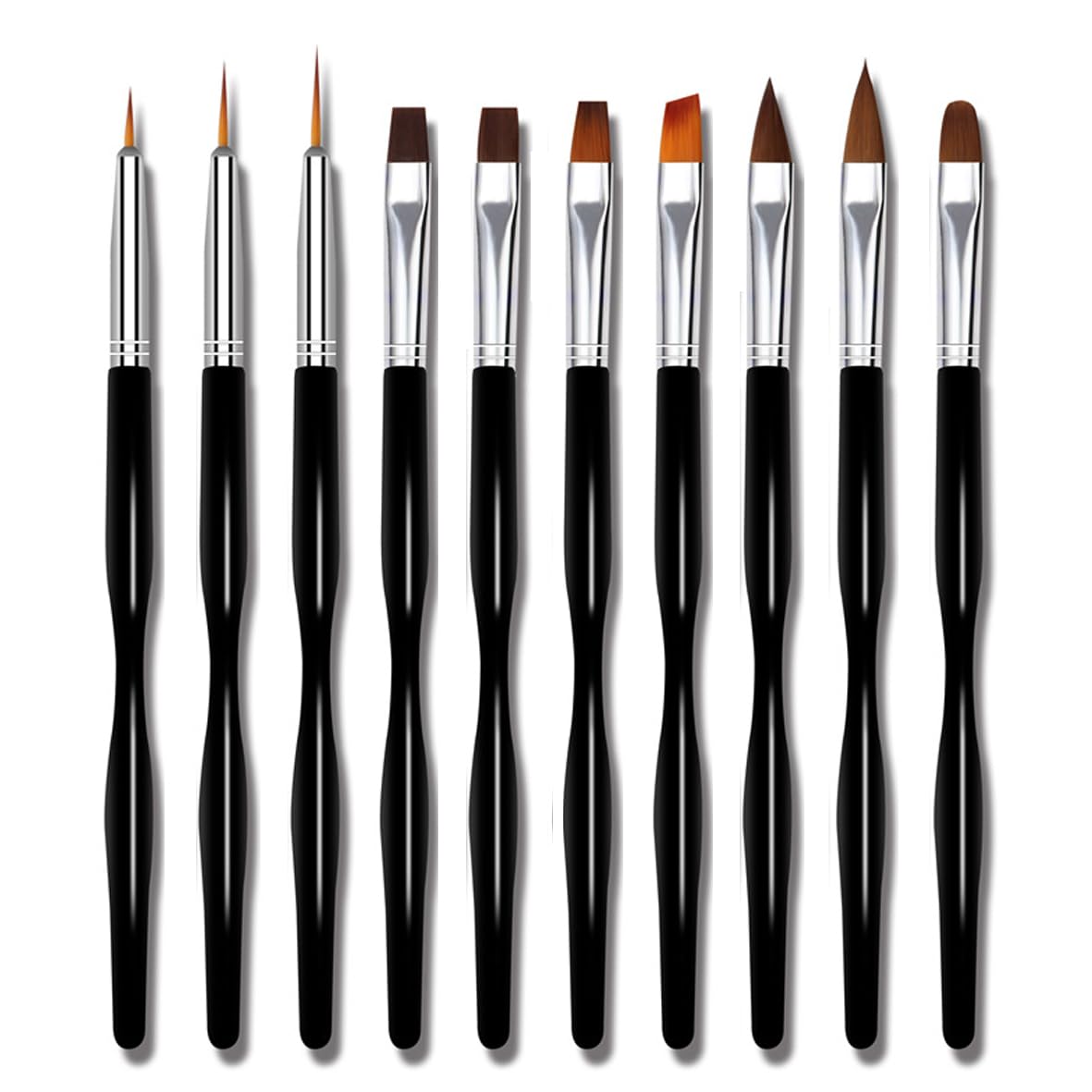 Nail Art Brushes Set, 10pcs Nail Design Painting Brushes, Professional Nail Art Design Brushes, Nail Fine Liner Brushes, Black