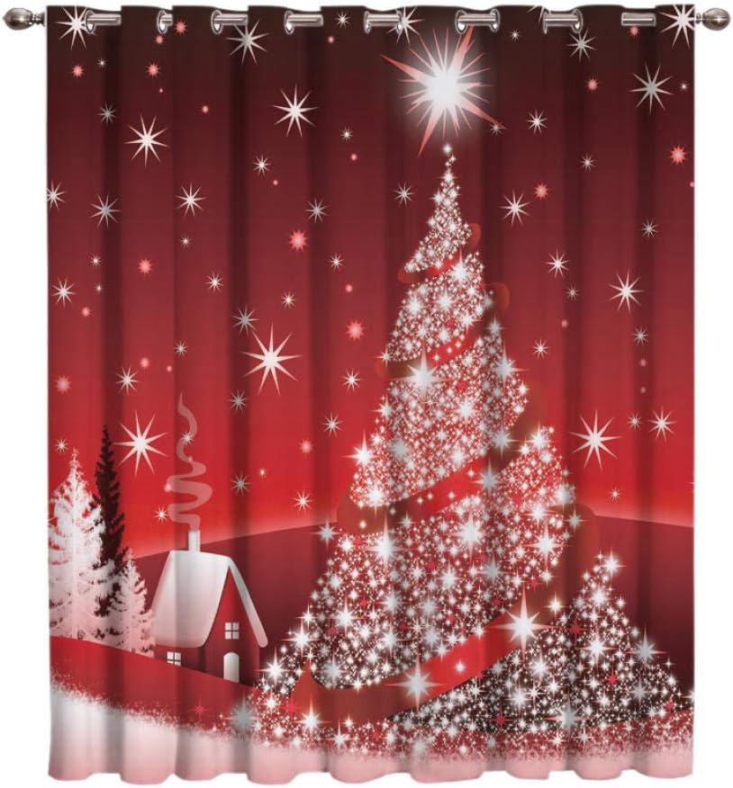 WKJHDFGB Merry Christmas Tree Cortinas Tratamientos para Ventanas