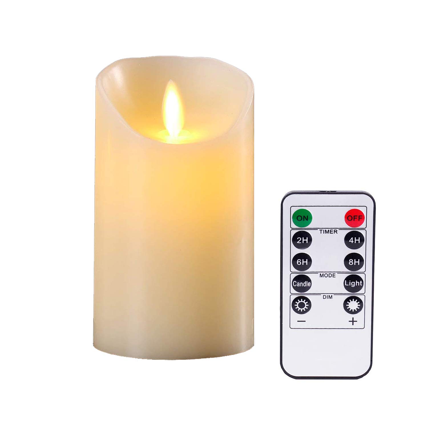 YIWER Led Candles 6" Flameless Candles,Set of 1 Real Wax Not Plastic Pillars Include Realistic Dancing LED Flames and 10-Key Remote Control with 2/4/6/8-hours Timer Function 200 Hours (1x1, Ivory) — image 1