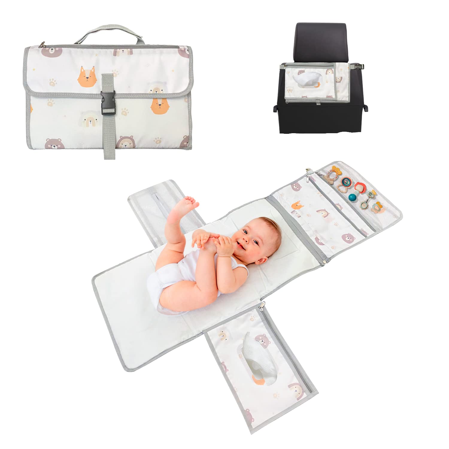 Portable Changing Mat XL – Waterproof Foldable Baby Changing Mat – Detachable Diaper Changing Mat as a Toiletry Bag for Baby Items, Ideal as an Original Gift for Newborn Babies