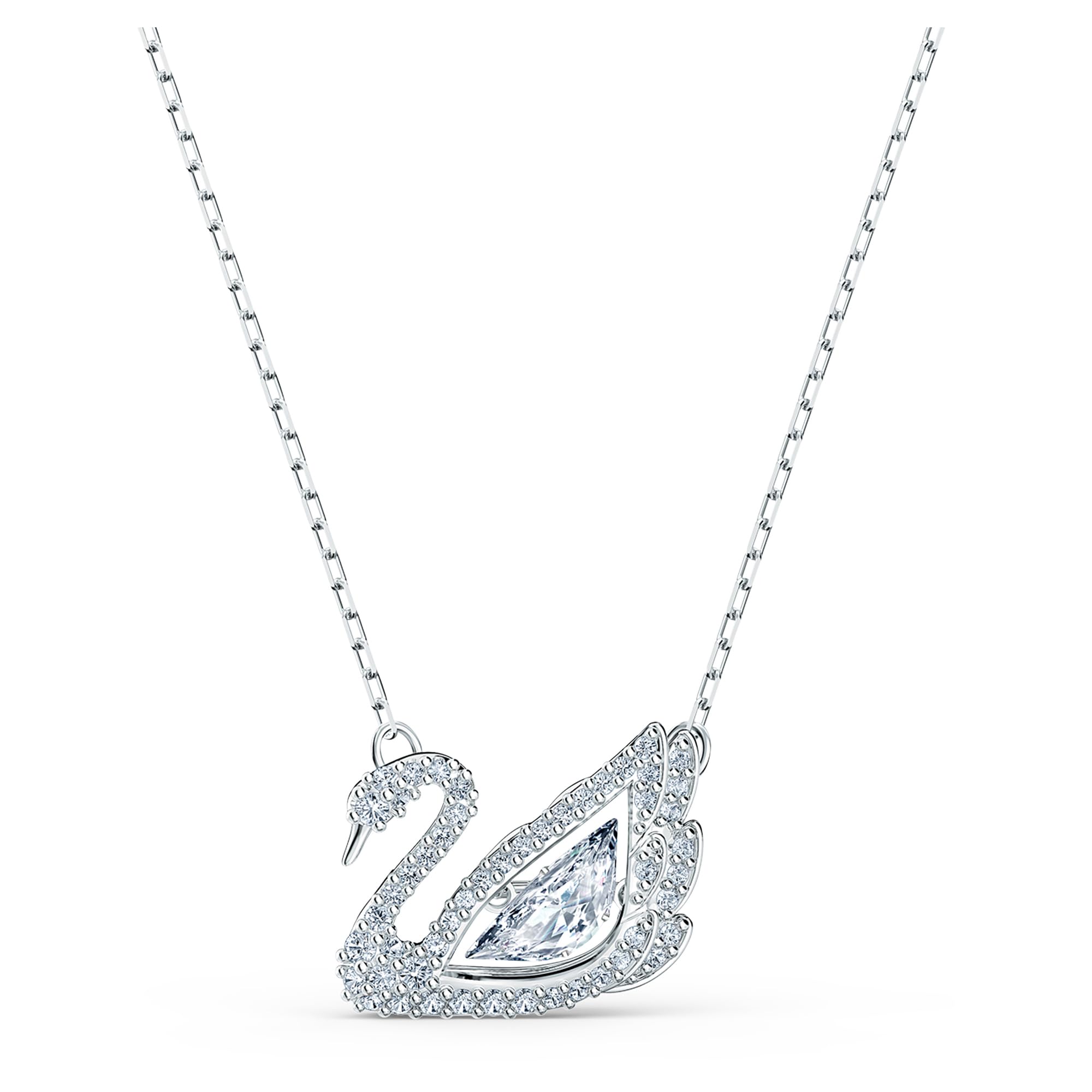 Swarovski Dancing Swan necklace, Swan, White, Rhodium plated