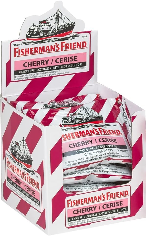 Fisherman’s Friend – Sugar Free Cherry | For Temporary Relief of Cough, Sore Throat & Nasal Congestion | No Sugar | Halal, Vegan, Kosher & Gluten Free | 8 Packs of 22 Lozenges (176 Total Count)